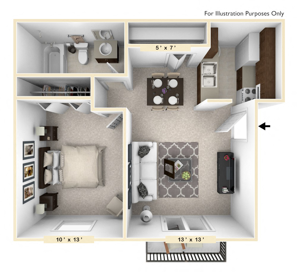 The Morgan - 1 BR 1 BA Floor Plan at Polo Run Apartments, Indiana, 46142